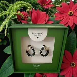 Kate Spade x Target Black & Pearl Polka Dot Hoop Earrings New